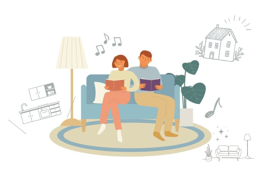 家でくつろぐ夫婦のイラスト